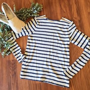 J.Crew Navy Striped Painter T w/ Gold Zips